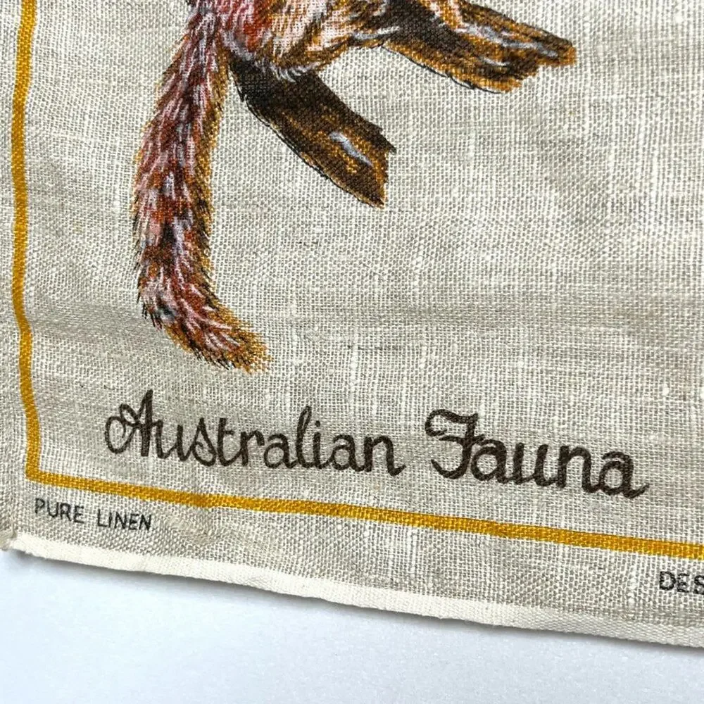 Vintage Hand Printed Pure Linen Australian Fauna Hanging Art